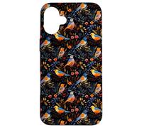 Dark Floral Songbird Pattern Bird Enthusiasts & Birdwatchers Case for iPhone 16 Plus