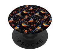 Dark Floral Songbird Pattern Bird Enthusiasts & Birdwatchers PopSockets Adhesive PopGrip