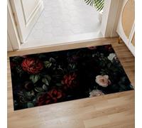 Dark Flower Door Mats Absorbent Barrier Mat Washable Floor Mats For Entryway Patios Living Room 40X60 Cm