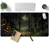 Dark Forest Desk Mat Mouse pad, Green Nature Deskmat XXL Large Extended Aesthetic Plant Mousepad Gaming Desk Pad, Big Laptop Computer Keyboard and Mouse Mat for Women Office Desk Decor 31.5x15.7 in