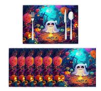 Dark Forest Table Mats Set of 4, Washable Non-slip Place Mats Animated Ghosts Heat Insulation Placemats for Kitchen Dinning Restaurant, 45x30cm, Blue-Green