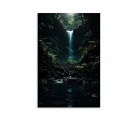 Dark Forest Waterfall Canvas Wall Art, Nature Landscape Pond Plant Painting on Textured Canvas Prints Picture Poster for Living Room Bedroom Home Wall Decoration Artwork Unframe 24x36inch(60x90cm)