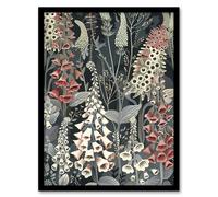 Dark Foxglove Forest Flowers Artwork Grey Floral Framed Art Print Artery8 Blue A4