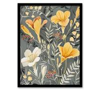 Dark Freesia Flowers Painting Wildflowers Bloom Framed Art Print Artery8 Yellow A4