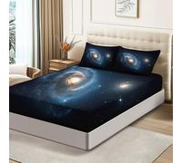 Dark Galaxy Starry Sky Vortex Fitted Sheet Single 35" x 75", 30cm Deep Pocket Kids Bed Sheet, Soft Brushed Microfiber, Breathable & Fade Resistant Bedding for Boys Girls
