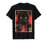 Dark Giant Black Cat Monster Retro Tokyo City Vintage Art T-Shirt