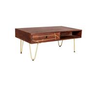 Dark Gold Rectangular Coffee Table with Drawer - Solid Mango Wood - L60 x W110 x H45 cm Indian Hub Brown One Size
