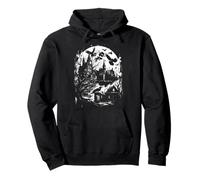 Dark Goth Mansion Black Occult Raven Full Moon Horror Grunge Pullover Hoodie