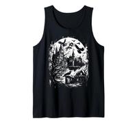 Dark Goth Mansion Black Occult Raven Full Moon Horror Grunge Tank Top