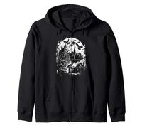 Dark Goth Mansion Black Occult Raven Full Moon Horror Grunge Zip Hoodie