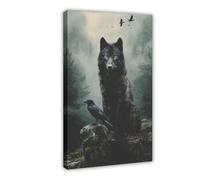 Dark Gothic Forest Black Wolf And Raven Animal Art Canvas Poster Bedroom Decor Landscape Office Room Decor Gift 8" L X 12" W