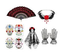 Dark Gothic Ghost Bride Costume Set 5 Piece Gothic Vintage With Rose Veil