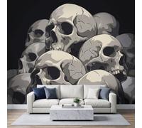 Dark Gothic Photo Mural Wallpaper 250W x 175H cm, Horror Skeleton Crack Skull Waterproof Removable Wallpaper Mural - Panoramic Grey Wall Art for Bedroom Nursery Fireplace Living Room Playroom Decor
