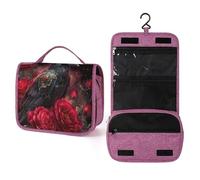 Dark Gothic Raven Glowing Red Eyes Travel Toiletry Bag for Women,Hanging Makeup Organizer with Hook for Shampoo