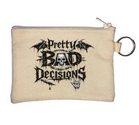 Dark Gothic Skull and Wings Key Chain Coin Purse Beige