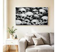 Dark Gothic Skull Wide Framed Canvas Wall Art, Street Graffiti Skull Decor Poster Prints for Above Bed, Hallway Wall Canvases Artwork Decor - 120x60 cm