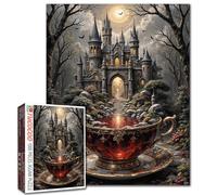 Dark Gothic Teacup 1000 Piece Jigsaw Puzzles for Adults Fantasy Castle Puzzles Bat Moon Dead Tree Puzzle for Home Decoration Gifts Family Puzzle Perfect for Game Nights 19.7" x 27.6 "