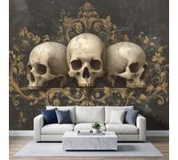 Dark Gothic Wall Mural 250x175cm, Skull Baroque Pattern Bar Theme Poster Mural, HD 3D Print Non-Woven Photo Wallpaper, Modern Living Room Bedroom TV Backdrop Wall Decoration