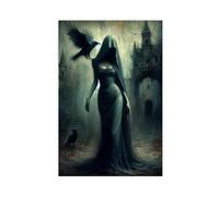 Dark Gothic Witch And Crow Art Drawing Canvas Poster Wall Art Decor Print Picture Paintings for Living Room Bedroom Decoration 08x12inch(20x30cm)