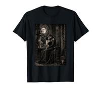 Dark Gothic Woman with Loyal Dog Moonlit Castle Artwork Tee T-Shirt