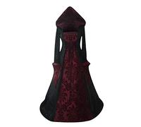 Dark Gothic Women's Hooded Dresses, Halloween cosplay nun witch pirate costume Plus Size Fancy Dress costumes.,Red,XL