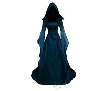 Dark Gothic Women's Hooded Dresses, Halloween cosplay nun witch pirate costume Plus Size Fancy Dress costumes.,Blue,XL