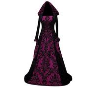 Dark Gothic Women's Hooded Dresses, Halloween cosplay nun witch pirate costume Plus Size Fancy Dress costumes.,Purple,XL