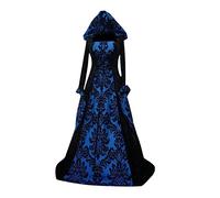 Dark Gothic Women's Hooded Dresses, Halloween cosplay nun witch pirate costume Plus Size Fancy Dress costumes.,Blue,M