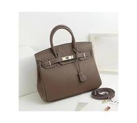 (Dark gray, 20*15*10cm) Ladies Women Leather Handbag Birkin First Layer Cowhide Leather Tote Bag Commuter Crossbody Kelly Handbag