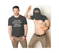 (Dark gray, 4XL) Mens Ask Me About My Ninja Disguise Flip T Shirt Funny Costume Graphic Humor Tee ,100% New