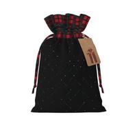 Dark Gray Black Christmas Drawstring Gift Bags With Tags,Xmas Candy Bag | 2 Sizes 6.9""X11.8"" /4.7""X8.3""Plaid Cotton Bags Sacks Xmas Red Wrapping Storage Bags For Gift Candy Goodie Party Suppliy