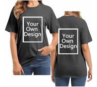 Dark Gray Create Your Own T Shirt Womens Plus Size Custom T Shirt Printing Front and Back Personalised Summer Oversized Shirts Short Sleeve Loose Tops Customised