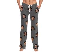 Dark Gray Custom Pajama Pants with Photo for Men Women Personalised Pyjamas Pants Customised Pyjama Bottoms Straight Wide Leg Lounge Pant Create Your Own Funny Trousers with Dog Pet Face XXL