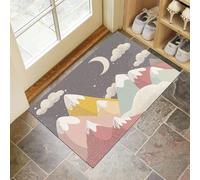 Dark Gray Door Mats Indoor, 50x70 cm Non-slip Doormats,Soft Low Pile Crescent Moon Snow Mountain Print Front Door Mat,Machine Washable Cartoon Mountain Entrance Rug,Floor Carpet for Kitchen Bedroom