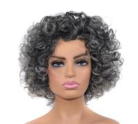 Dark Gray Granny Wig Head Covers Short Large Curly Explosive Head Fluffy Women Wigs