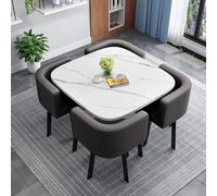 Dark Gray Imitation Marble Square Conference Table - Modern Office Reception & Kitchen Dining Set Space-Saving Club Table for Business Meetings & Breakfast Bar