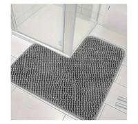 Dark Gray L-Shaped Chenille Bath Mat Memory Cotton Absorbent Non-Slip Bathroom Floor Rug Versatile Door Mat Soft Home Carpet for Comfort and Safety