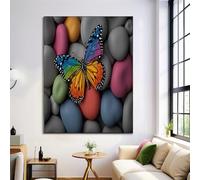Dark Gray Posters Wall Art, Rainbow Butterfly Canvas Picture Prints Modern Aesthetic Posters, Animal Rock Wall Decoratio 80X120Cm Unframed Canva Artwork For Living Room Bedroom