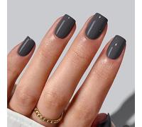 Dark Gray Press on Nails Short Square Fake Nails Designs Gray Color False Nails Solid Full Cover Glossy for Women Girls Simple Daily Wear Manicure Decoration 24Pcs