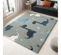 Dark Gray Rug Living Room 160 x 230 cm, Quality Cartoon Cute Animal Dinosaur Printed Flannel Carpet with Durable Edge Binding and a Non-Slip Underside
