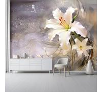 Dark Gray Wall Mural Photo Wallpaper Mural - Watercolor Ink Flowers Lily Non-Woven Decorative Wallpaper for Children's Bedroom Living Room Home Decoration, 150 X 105 Cm (W X H)