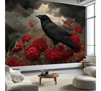 Dark Gray Wall Wallpaper Mural Fantasy Rose Field Crow Dark Clouds, Premium Non-Woven Wallpaper Mural for Bedroom livingroom Wall Decor 350 x 256 cm Art Print Photo Paper Poster