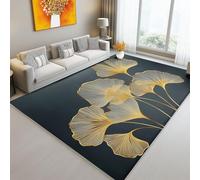 Dark Gray Washable Area Rug 80 x 150 cm, Abstract Plant Ginkgo Leaf Art Printed Design Short Lint Non-Slip Backing Carpet For Living Room, Open-Plan Lounge Tea Rooms Country Estates Outdoor Rug
