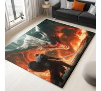 Dark Gray Washable Rug 140x200 cm, Non Slip with Rubber Backing Soft Low-Pile Area Rug - Game Fantasy Warrior Dragon Printed Carpet for Bedroom living room Lounge Dining Room Office