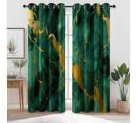 Dark Green 100% Blackout Curtains for Bedroom, Abstract Fantasy Marble Pattern Opaque Curtains with Eyelets - 90 inch Long Thermal Insulated Window Drapes W 46" x L 90"