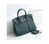 (Dark green, 20*15*10cm) Ladies Women Leather Handbag Birkin First Layer Cowhide Leather Tote Bag Commuter Crossbody Kelly Handbag