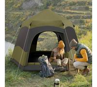 Outsunny Double Layer Instant Pop Up Tent with Rainfly, Hexagon 4 Man Dome Tent, Portable Camping Shelter with Sewn-in Groundsheet and Carry Bag, for Festival Backpacking Road Trips, Dark Green