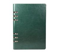 (Dark Green) A5 Size (17x23cm/6.6x9inch) Leather Ring Binder Notebook Refillable Stainless Steel Cut-Out Notepad, 100 Pages Waterproof Easy-Open
