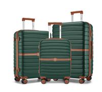 (Dark Green and Brown, 20+24+28 Inch) ABS+PC Striped Design Suitcase With Colour-Block Details Hardshell Luggage With 3-Digit Combination Lock