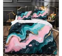 Dark Green And Pink Gold Marble Bedding Set Of 3,Full Size Modern Abstract Art Comforter Bedding, All Seasons Comforter Printed Duvet Cover